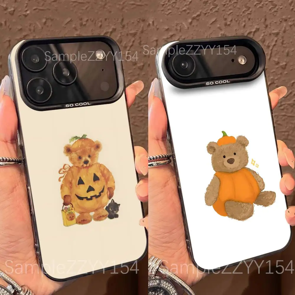 

Halloween Cute Pumpkins Bear Phone Case For iPhone 17,16,15,14,13,12,X,8,Pro,Max,Plus,E,SE4,Air,Mini Black IMD Matte