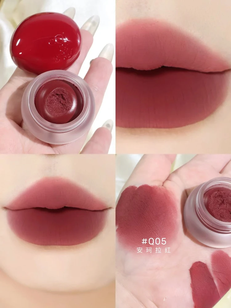 Colorkey Ice Cream Jar Lip Mud bubuk Blusher Glaze saturasi rendah putih beludru lipstik wanita halus tahan lama lucu Makeup