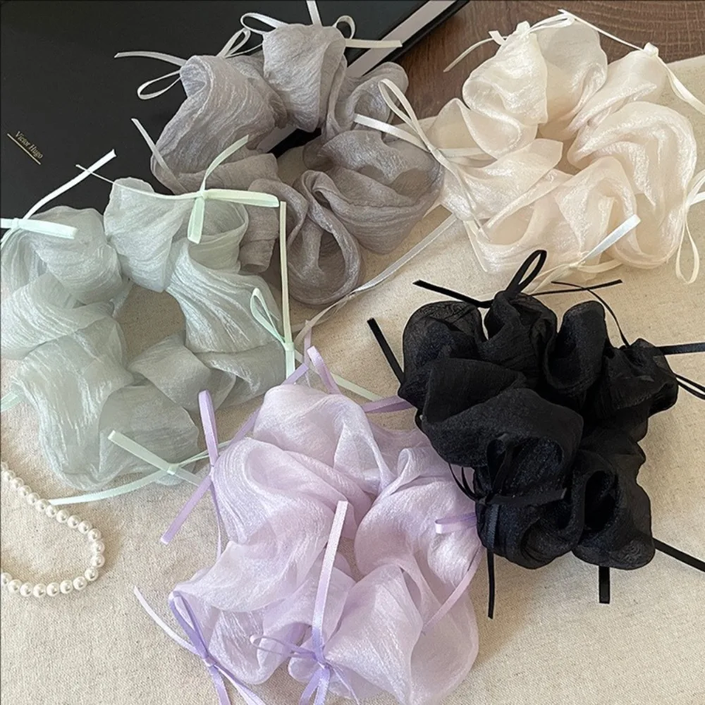 1/3pcs Elegant Sheer Chiffon Hair Tie With Delicate Bow Accents Fairycore Hair Accessories In Lavender Cream Princess-like Look