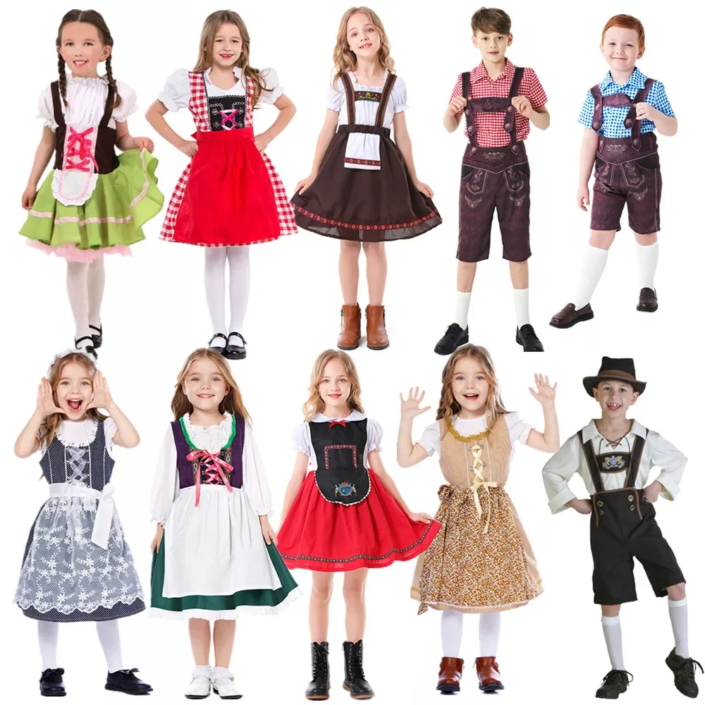 Kinder Jungen Mädchen Oktoberfest Kostüme bayerischen Dirndl Kleid Kinder Lederhosen Cosplay Karneval Party Halloween Kostüm