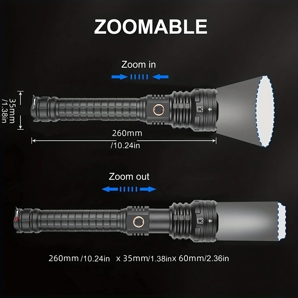 40W 5000 lumen XHP90 LED Zoom Most powerful Flashlight USB Rechargeable High Power Outdoor Patrol Camping Hunting Hiking Torch