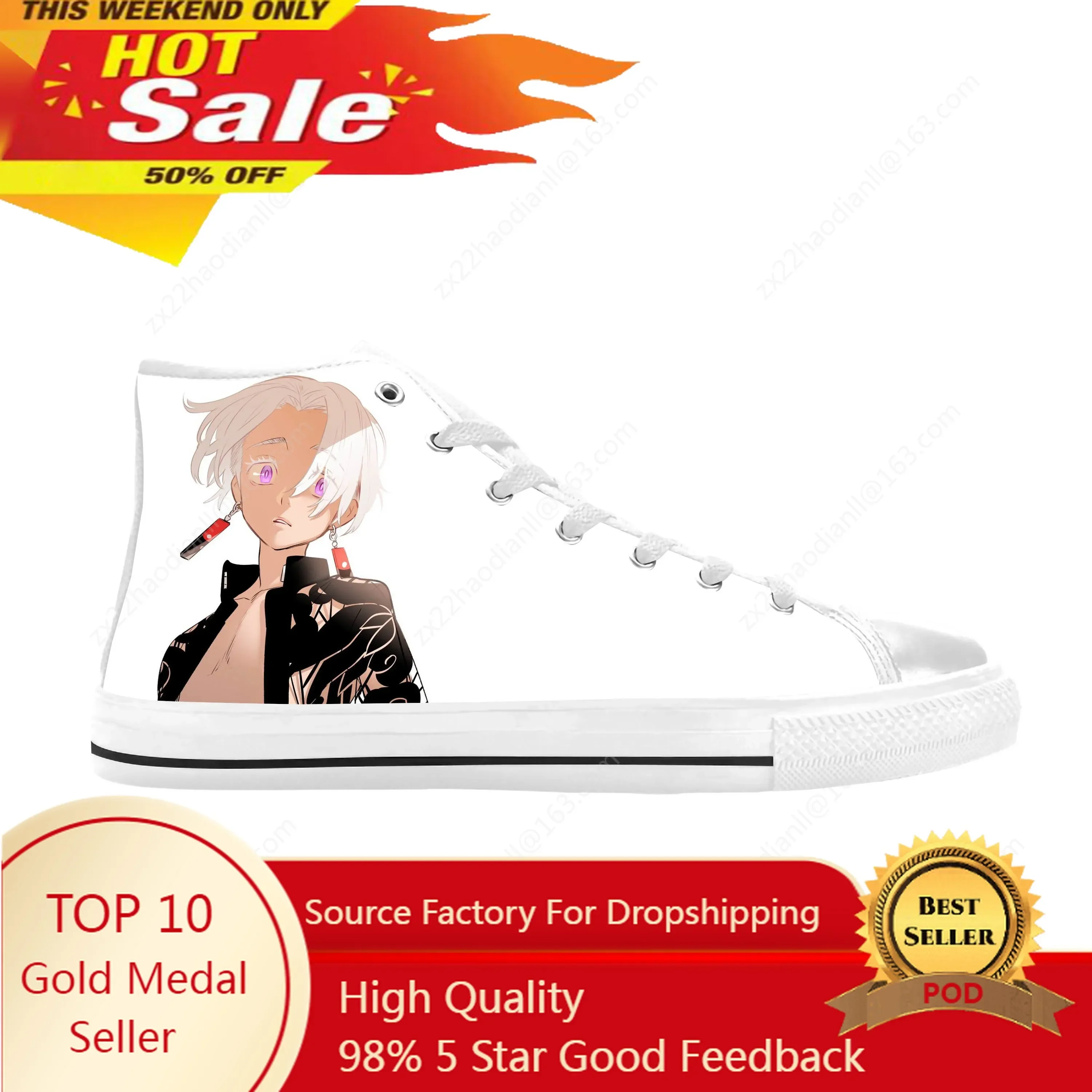 Hot Japanese Anime Tokyo Revengers Kurokawa Izana Casual Cloth Shoes High Top Comfortable Breathable 3D Print Men Women Sneakers