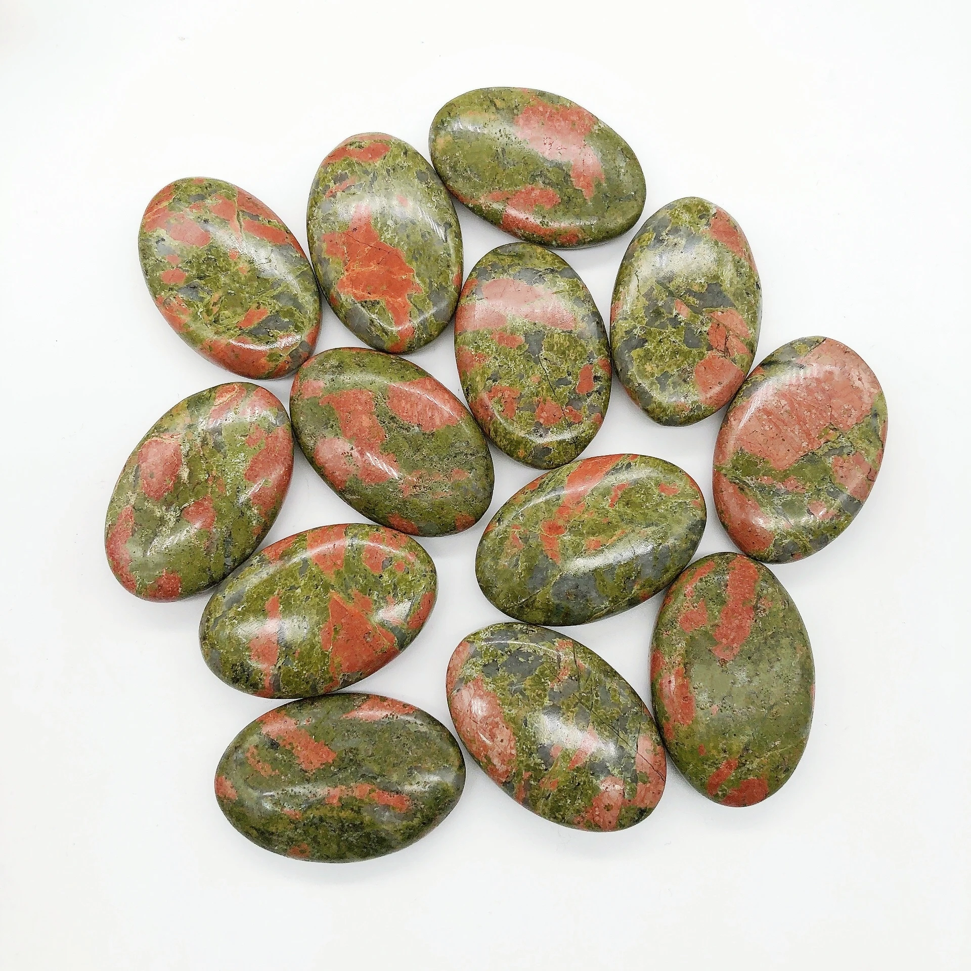 Natural Unakite Crystal Pocket Palm Stone Thumb Toy Hot Compress Crafts Healing Health Family message tool Home Decoration Gift