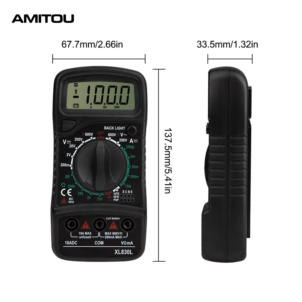 AMITOU 1999 Counts Multímetro Digital Profissional AC/DC Current Voltage Tester Capacitance Ohm Diode Meter with LCD Backlight