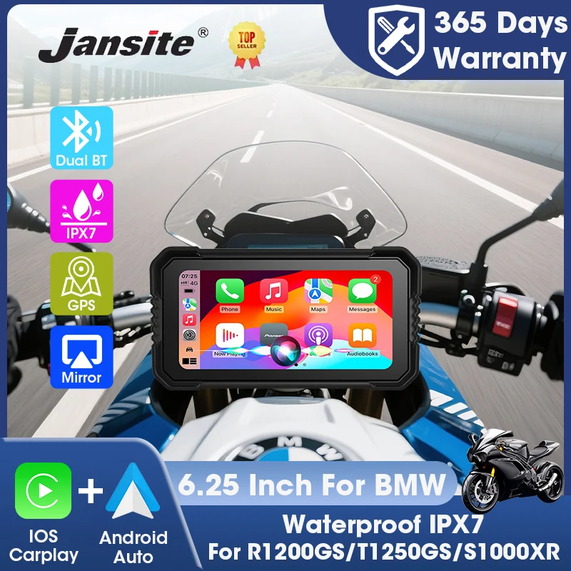 

Навигационная система Jansite 6,25 дюйма для мотоциклов BMW R1200GS, R1250GS, S1000XR с GPS, беспроводным CarPlay и Android Auto для WonderWheel