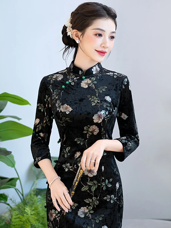 

Ele New Chinese Sle Long Dr anghai National Sle Improved Version Daily Wear Comfortable Warmth