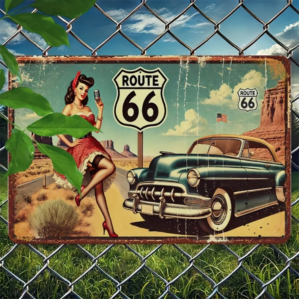 Vintage Route 66, Eisen-Metallschild: Retro-personalisierte Wanddekoration für Zuhause, Küche, Bar, Café und darüber hinaus
