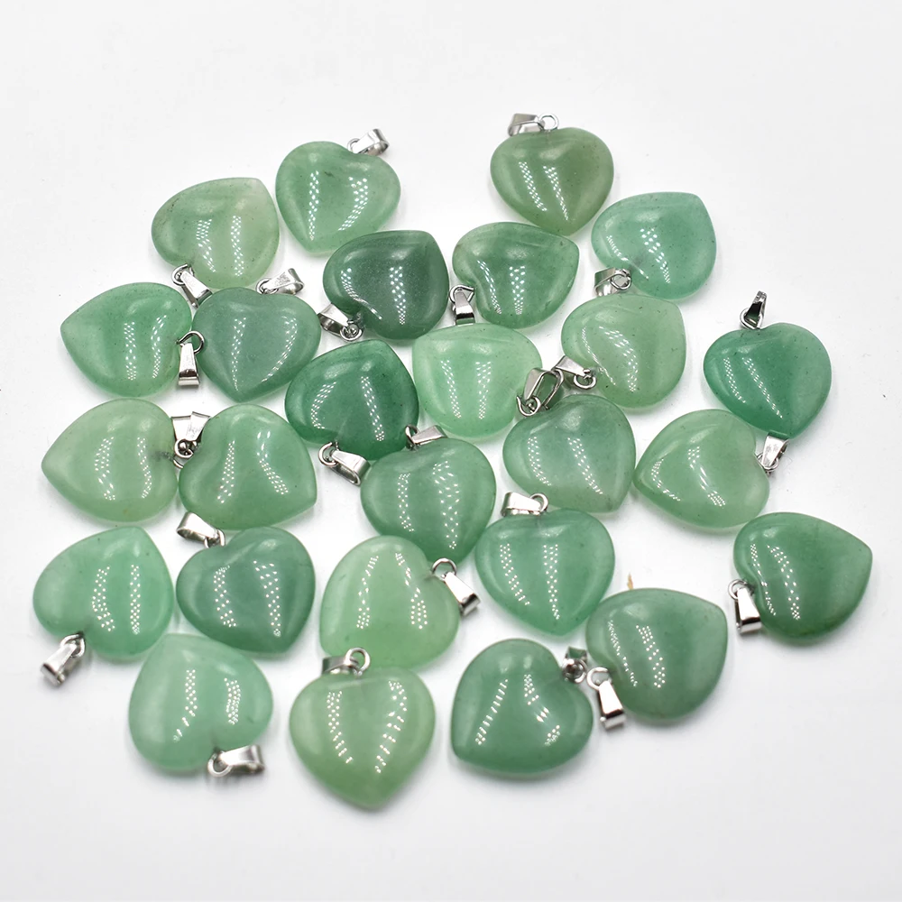 Wholesale 20mm 24 50pcs/lot Fashion Heart Pendant Charms Natural stone green aventurine For DIY Jewelry Making Women Gift free