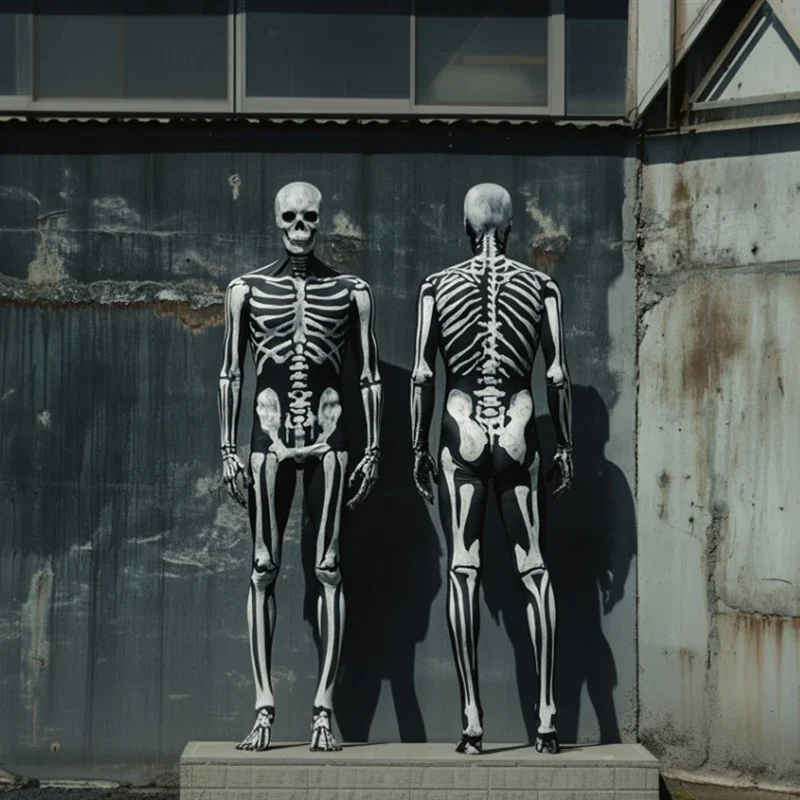 Steampunk ملابس للرجال هالوين الرجال النساء الهيكل العظمي تأثيري بذلة وقناع حفلة الجمجمة زي مرونة داخلية رومبير