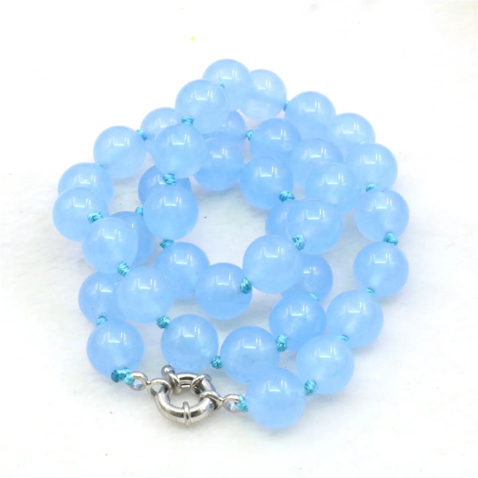 10mm Natural Blue Chalcedony Round Bead Stone Necklace,Smooth and Translucent Necklace,Jewelry Sets Gift for Women,