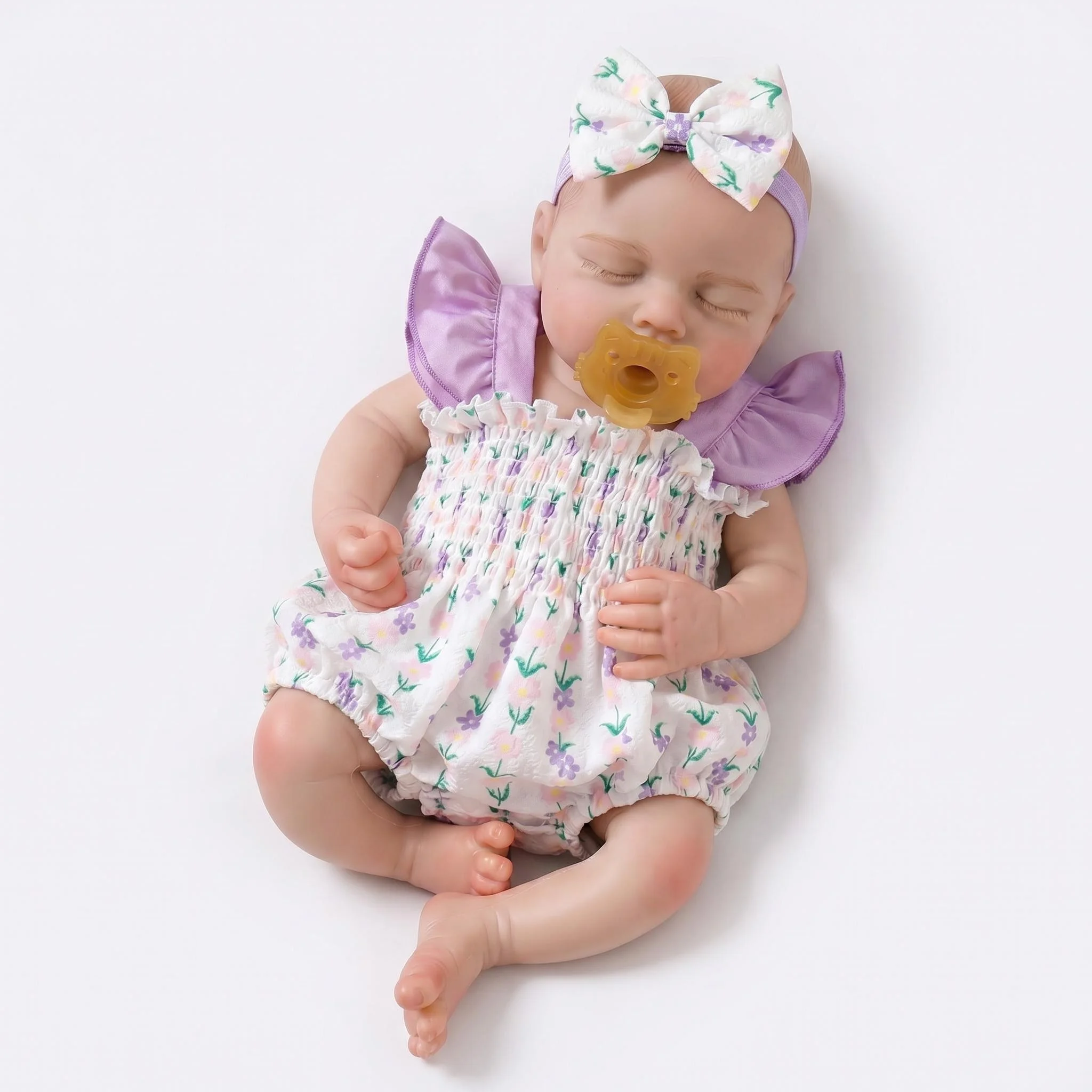 NPK 18inch Lifelike Baby Doll Full Solid Platinum Silicone Real Weight Pacifier Included Open Mouth Collectible Bebe Loulou