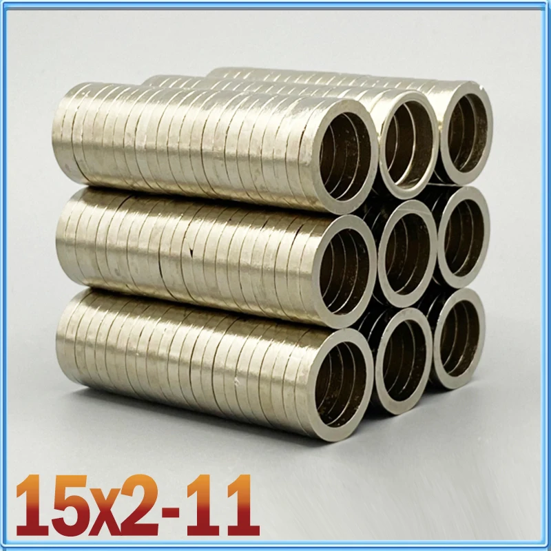 15X2-11mm 2/10/50/200/500pcs N35 Strong Neodymium Round Ring Magnet 15*2 Hole 11 Permanent Rare Earth Magnetic Materials Magnets