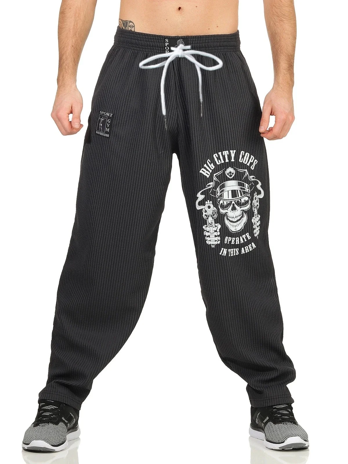 New Model Men Gothic Vertical Graphic Wide Leg Sweatpants Drawstring Loose Straight Baggy Y2K Dark Punk Streetwear Pants.