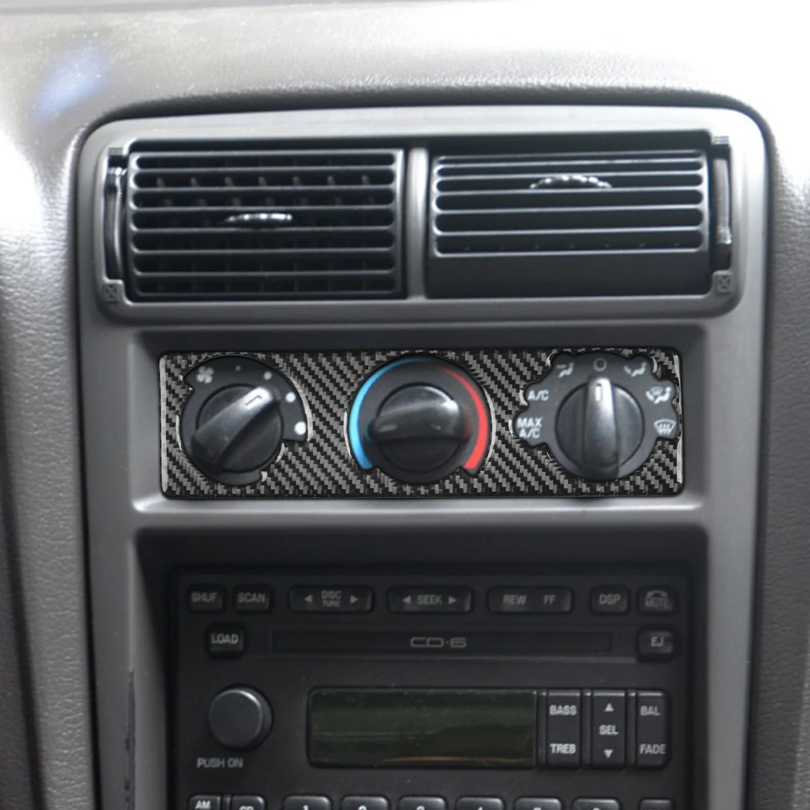 Real Carbon Fiber Car Accessories Center Console Climate Control Cover Soft Sticker For Ford Mustang 4th Gen 2001 2002 2003 2004