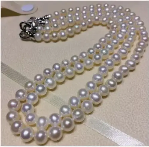 Double Strand AAA 8-9mm South China Sea White Pearl Necklace 18 