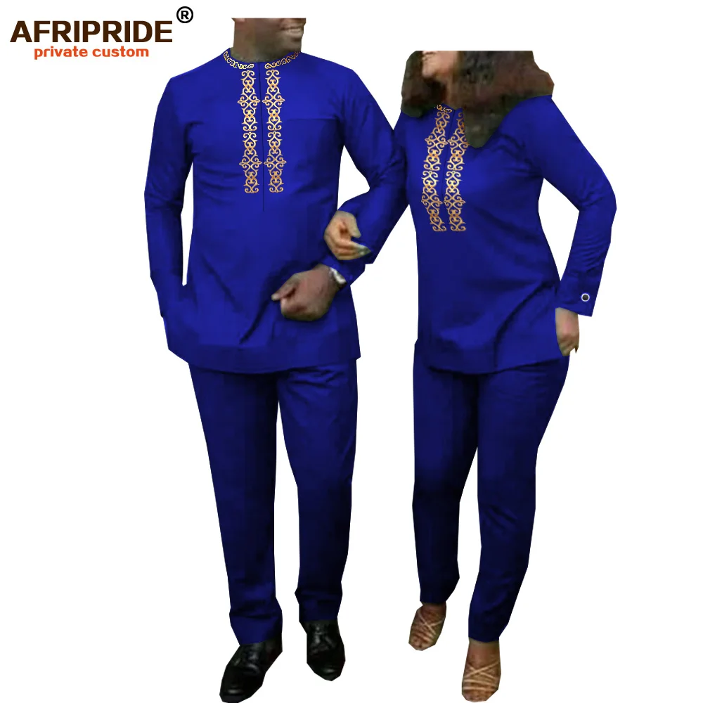 African Clothing for Couple Women`s Two Piece Set and Men`s Tracksuit Dashiki Outfits Shirt and Pant Suit AFRIPRIDE A20C001