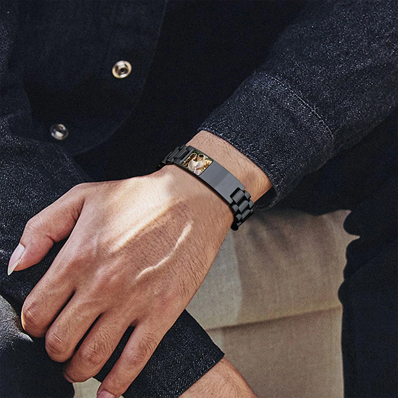 Custom Picture Text Bracelet Watch Band Stainless Steel Link Bracelet Custom Engraving Photo/Text/Name Bracelet Jewelry for Men