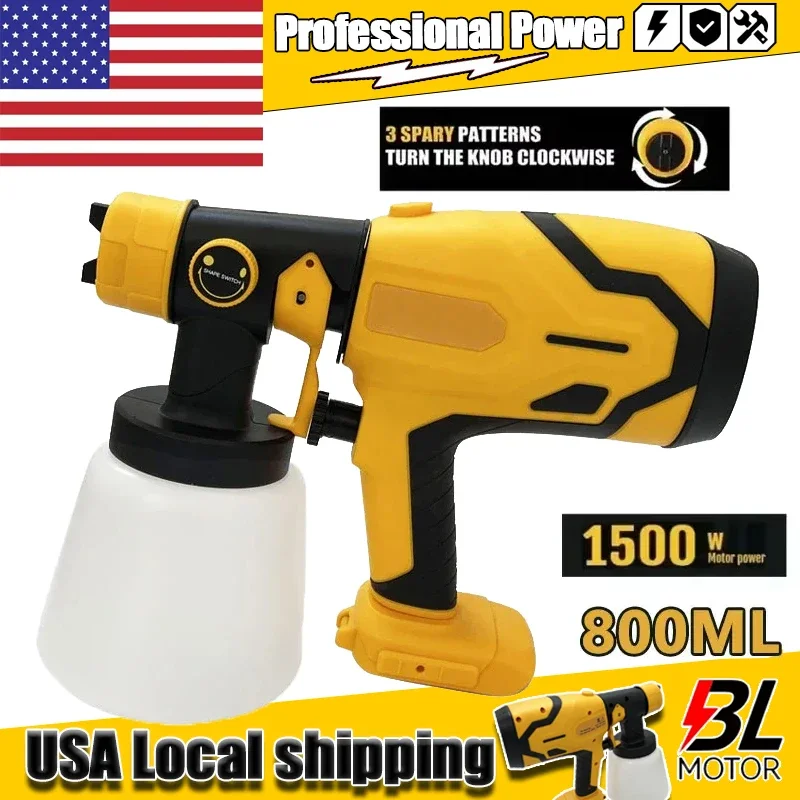 

Беспроводной электрический краскопульт 800 мл, портативный распылитель краски, мощный, для покраски автомобилей и мебели, аэрограф, совместим с аккумуляторами Dewalt