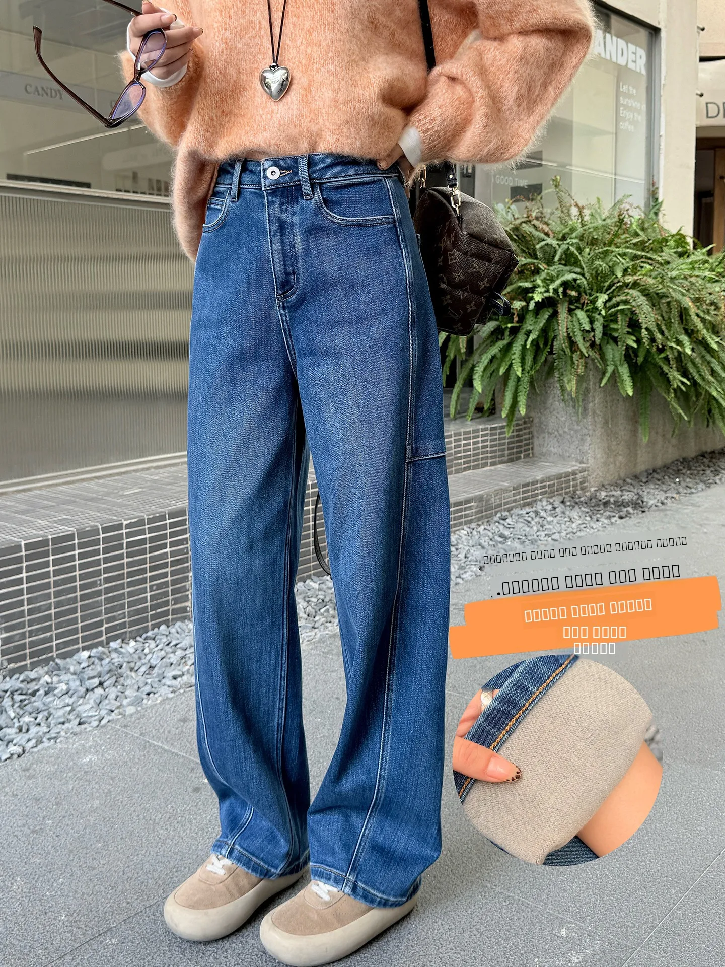 

Синие джинсы прямого кроя с флисовой подкладкой, женские, осенне-зимние, новые, с высокой талией, широкие брюки, комфортные, с эффектом похудения