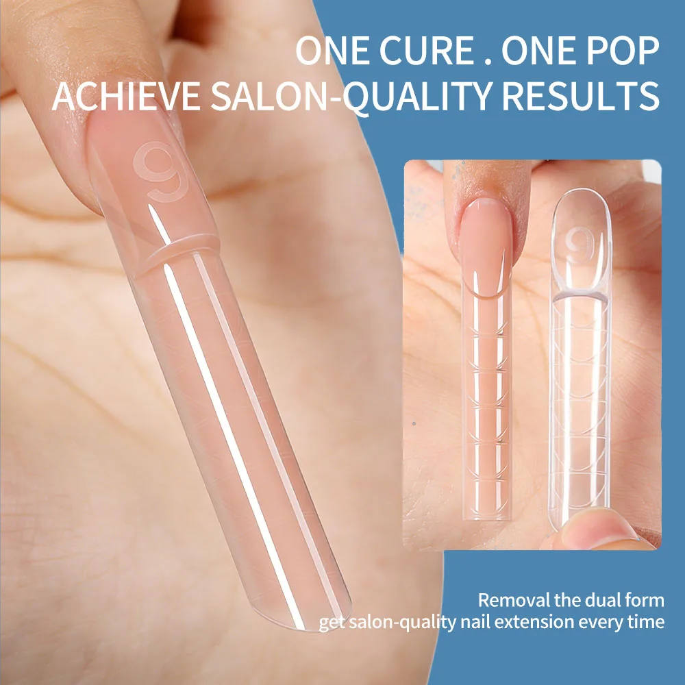 75pcs/box New Magic Caps Space French Dual Forms Fake Nails 15-Sizes Clear Acrylic Nail Mold With Scale Line Extension Nail Form