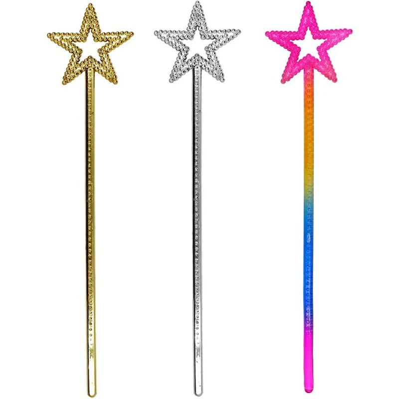 1Pcs Star Magic Wand Princess Angel Wand Sticks For Kids Golden Silver Star Wand Fairy For Girls Costume Birthday Party Wedding