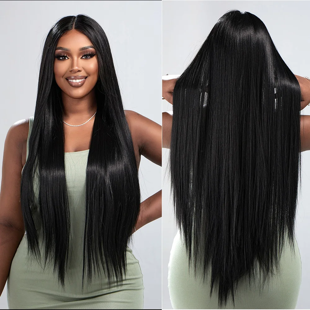 Blonde Unicorn Long Synthetic Straight Black Wig Lace Front Wig Part Wig for Women High Density Hair Heat Resistant