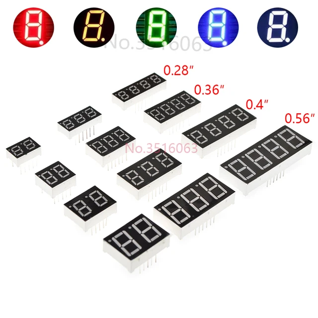 5 szt. Wyświetlaczy LED z cyfrową tubą świetlną 0,28/0,36/0,4/0,56/0,8 cala, 1/2/3/4-bitowe, 7-segmentowe, wspólna katoda/anoda, czerwone/białe/żółte/zielone/niebieskie