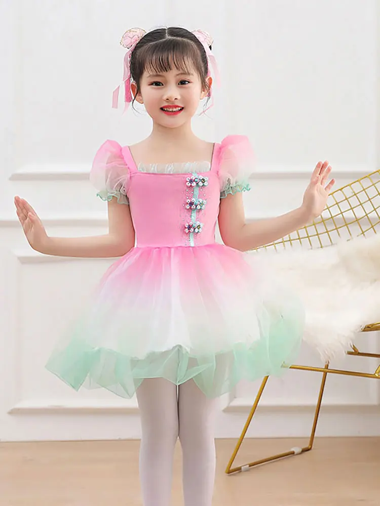 Kids Ballroom Clothing Modern Dance Girl Tutu Dress Girls Jazz Dance Costume Kid Stage Wear Wedding Princess Dress