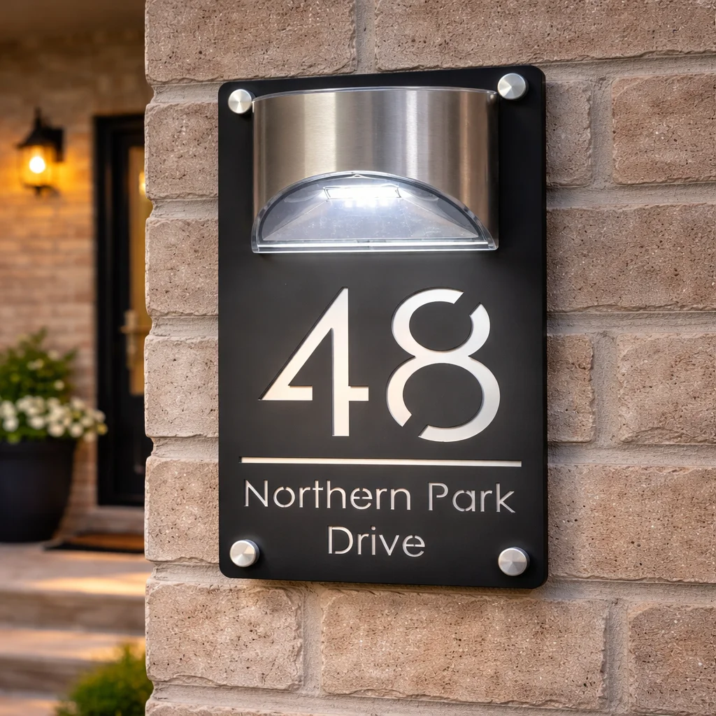 Personalized Solar Outdoor Light House Number Sign Laser Cut Acrylic Address Name Plaque 3D LED Wall Signs Home Decor Gift Plate
