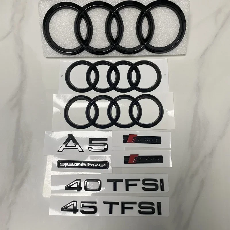 

AUDI A5 4 Ring Logo ABS Black 2014-2024 Car Hood Front Grill Rear Trunk Emblem Badge Sticker Quattro Sline A5 Accessory refit