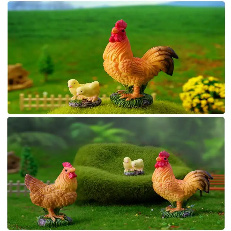 .Hot Sale. Mini Farm Animal Ornaments,3 PCS Rooster Hen Chick Figurines,Fairy Garden Miniatures For DIY Landscaping & Home Decor