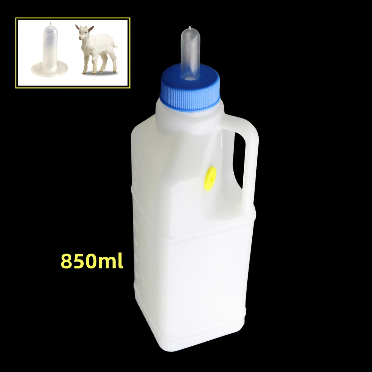 850ml Lamb Milk Pot Thickened Hand-Hold Plastic Lamb Milk Bottle Animal Kitten Puppies Lamb Silicone Pacifier Feeding Tool 1Pc