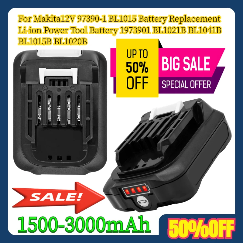 

3000mAh For Makita12V 97390-1 BL1015 Battery Replacement Li-ion Power Tool Battery 1973901 BL1021B BL1041B BL1015B BL1020B