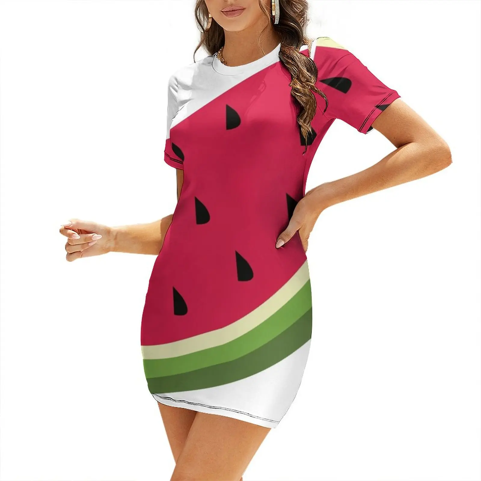 

Watermelon design Short Sleeved Dress loose women's dress elegant dresses plus sizes women's evening dress 2025