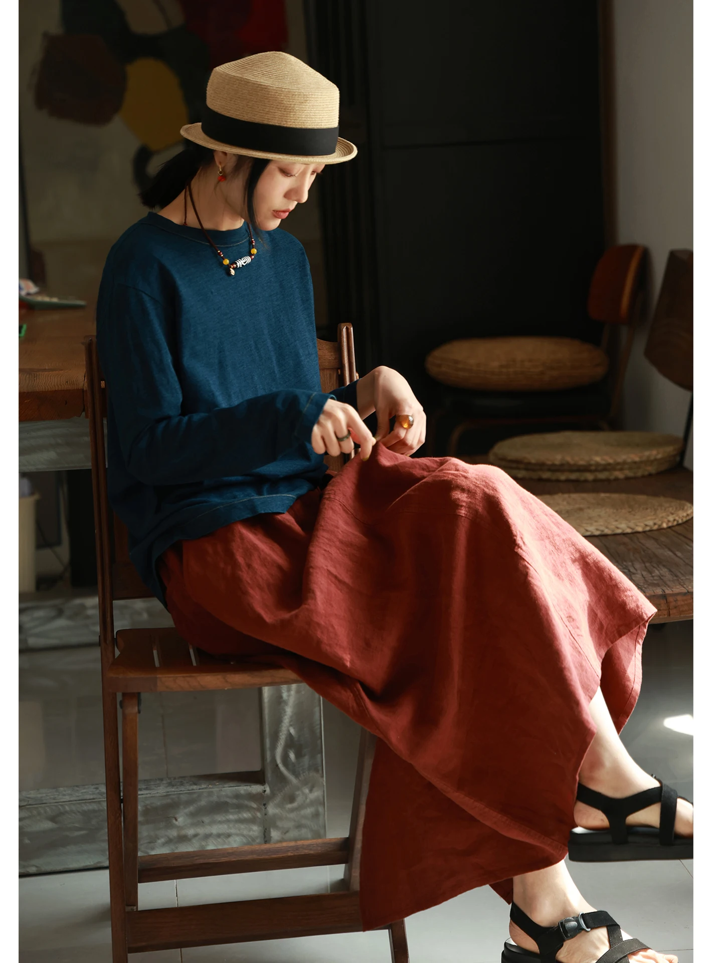 

Асимметричная льняная юбка с эффектом потертости, прямого кроя, с высокой талией, дышащая, летняя, для женщин, производство Китай