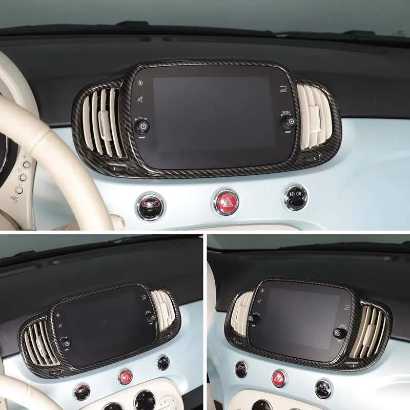 

For Abarth 595 695 Fiat 500 16-24 ABS Carbon fiber central control air outlet frame interior modification sticker auto parts
