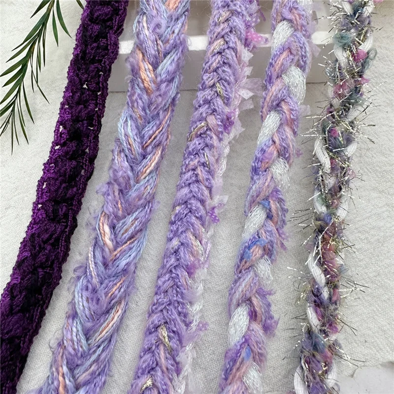 New Purple Gold Thread Fried Dough Twists Hand Woven Ribbon Tweed Lace Collar Clothing Cuffs Diy Decorative Accessories Webbing