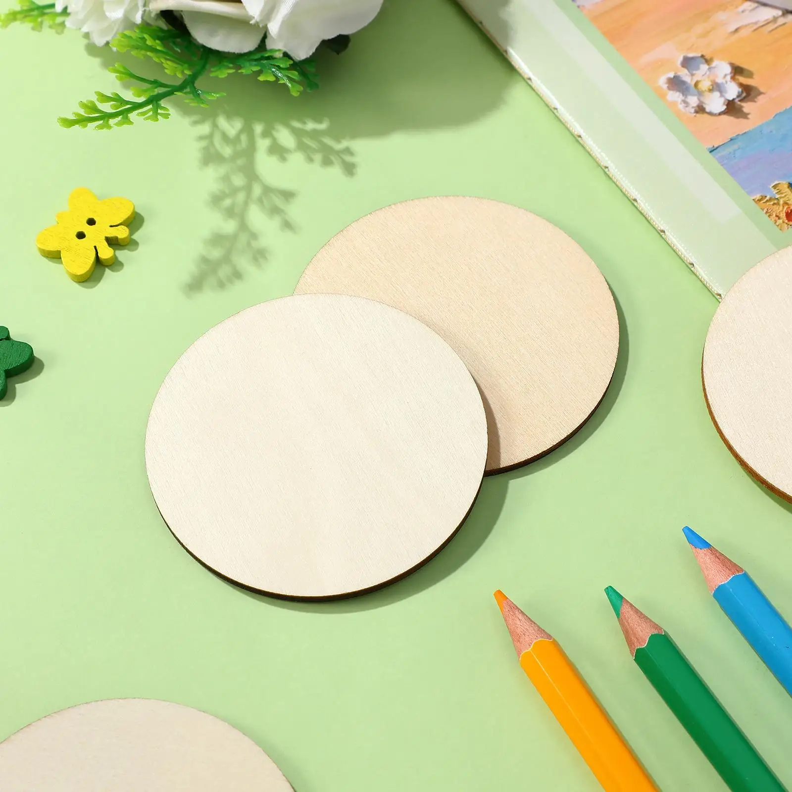 

50 Pcs Round Wooden Discs Natural Decorations Craft Supplies DIY Projects Blank Wood Pieces Unfinished naments Wooden Crafts