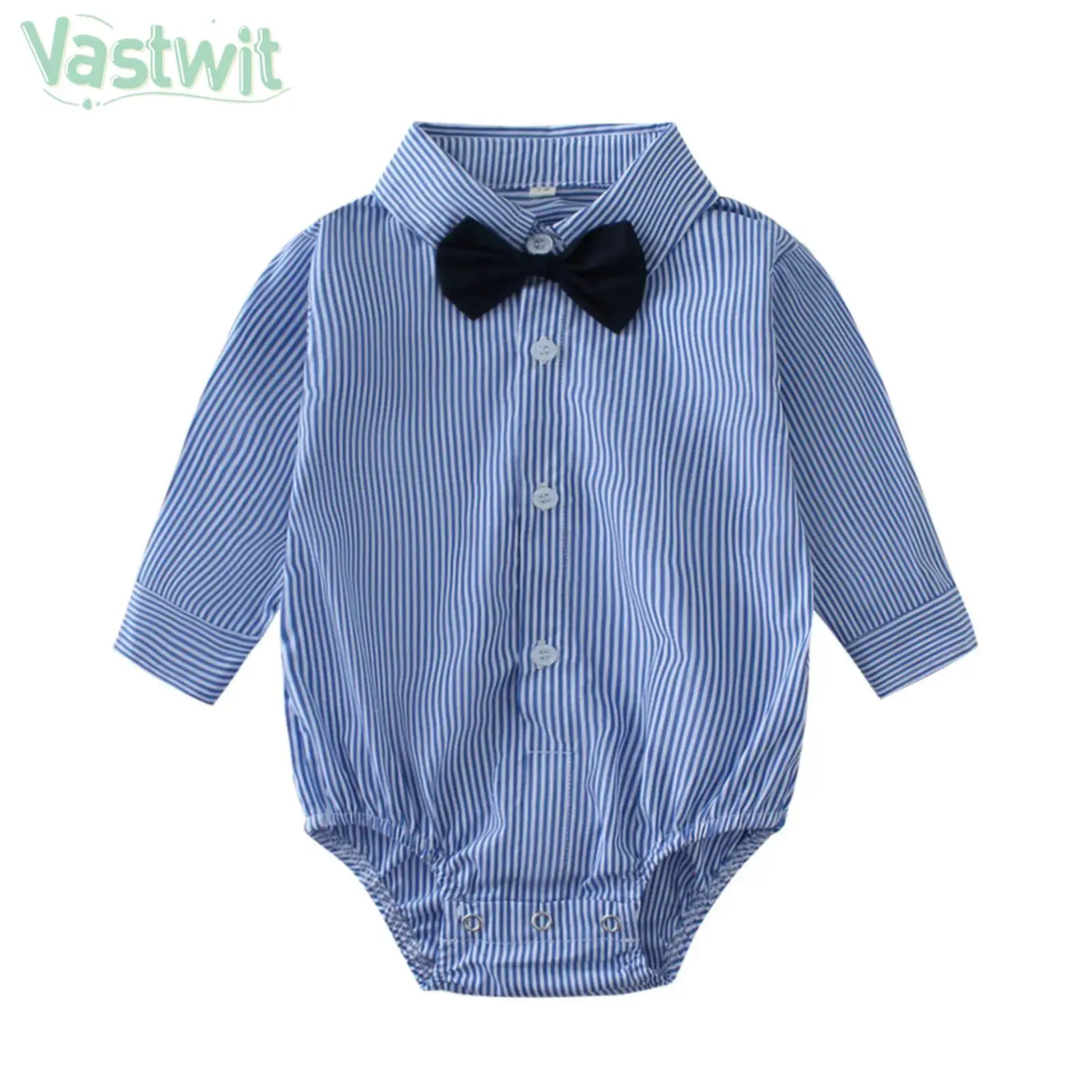 Baby Boys Baptism Gentlemen Romper with Bow Tie Birthday Wedding Evening Party Photography Clothes Cotton Striped Shirt Bodysuit