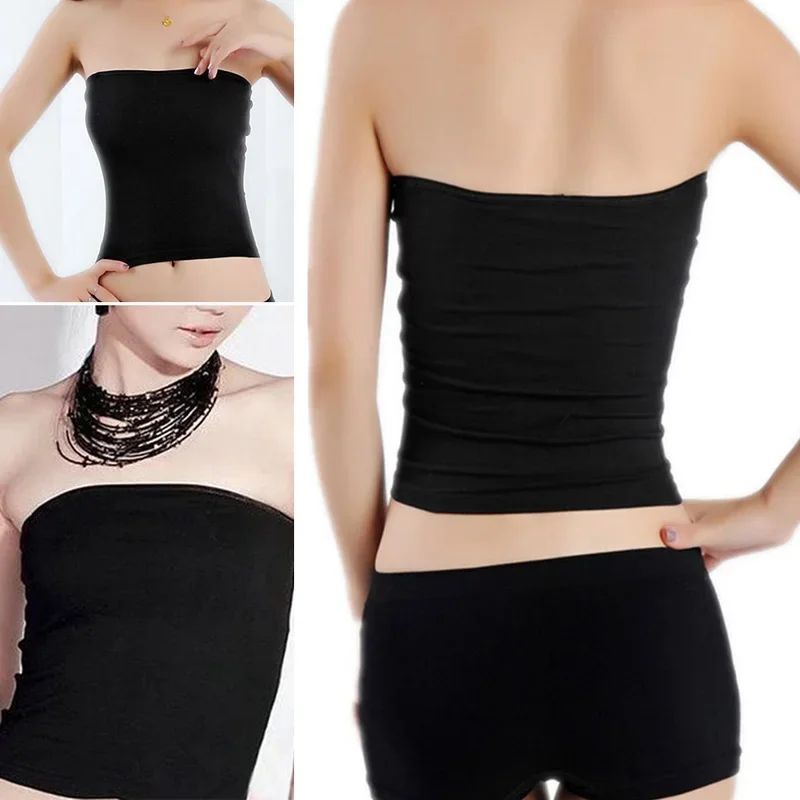 Camiseta básica a la moda para mujer, Top de tubo liso sin tirantes, camiseta sin mangas sin costuras, ropa interior envuelta en el pecho para mujer