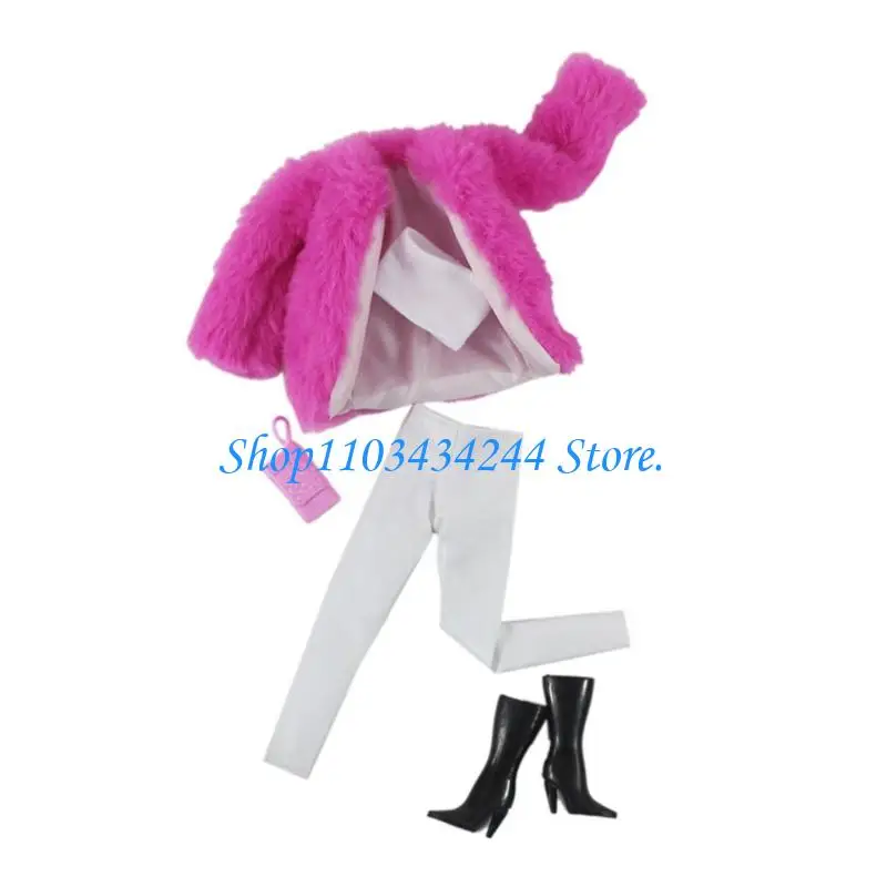 Doll Styling Fashion Clothes Set for 30 Dolls, 5 Piece Plush Outerwear Clothes with Bag and Footwear, Ages 3+ Fun
