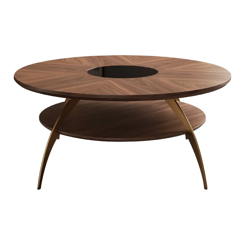 

Modern, medieval, light luxury, coffee table, small apartment, living room, round table, wood grain, new Chinese style