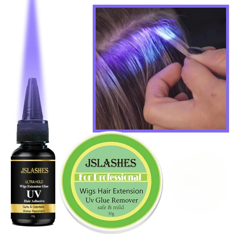 Kit de pegamento Uv para extensión de cabello lavable, cinta para extensión de cabello, luz UV, tecnología LED, cinta adhesiva, pegamento Uv, juego de crema para depilación