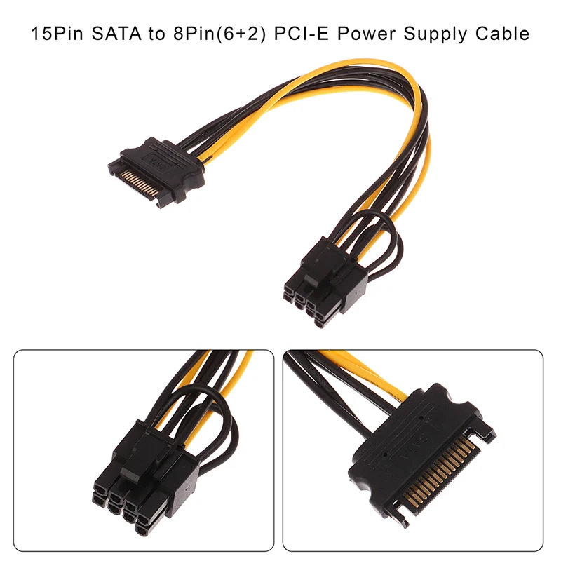 1 Pc 15Pin SATA Male to 8Pin(6+2) PCI-E Power Supply Cable 20cm Graphics Card Power Converter Cable