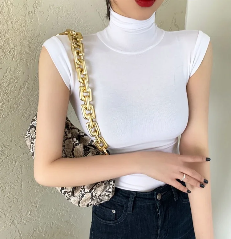2026 Frühling Sommer Ärmelloses Rollkragen-T-Shirt für Damen Trendiges Vielseitiges Layering-Oberteil Stylisches Slim-Fit Basic-Unterhemd für Frauen – Detail 1