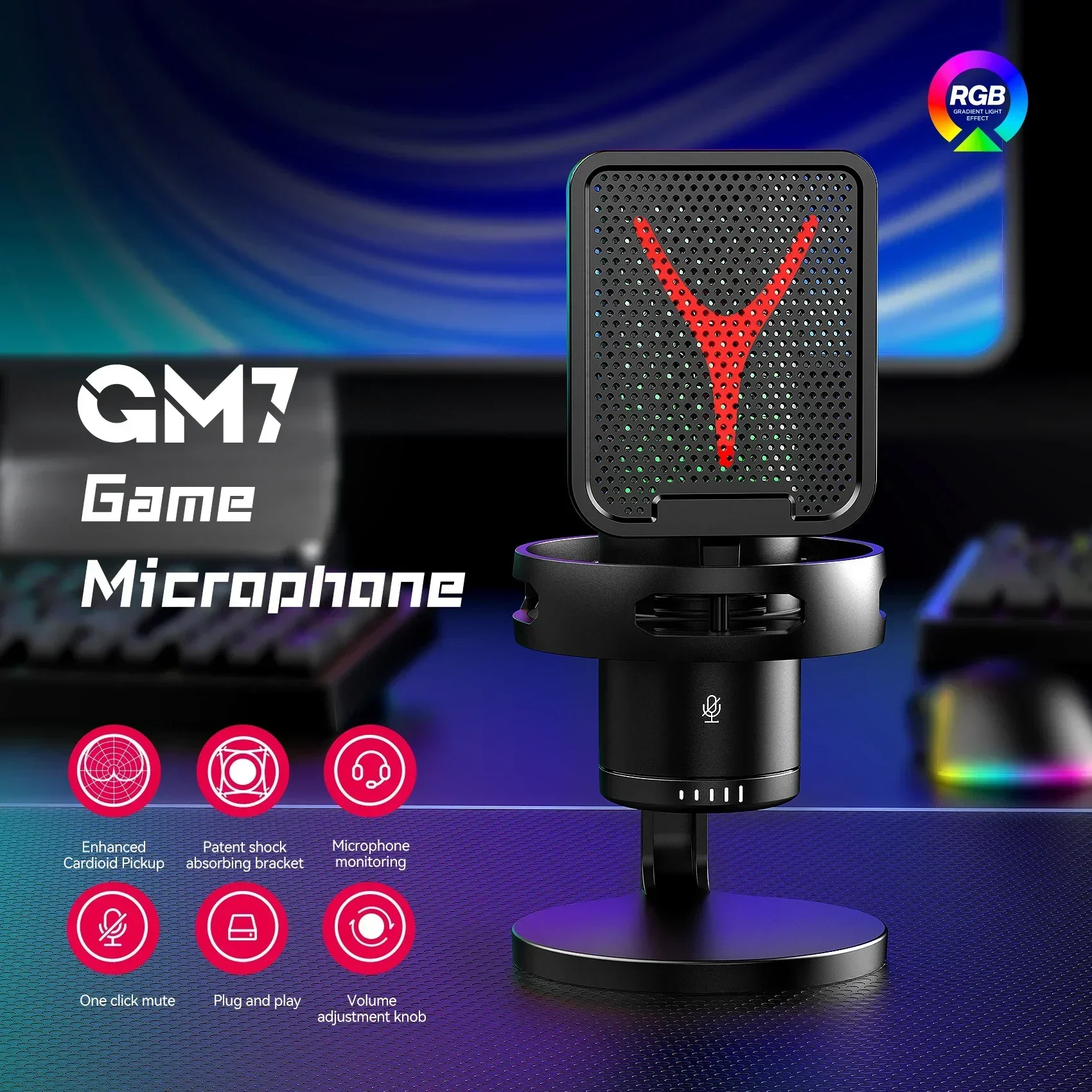 PC Laptop Computer RGB USB Wired Studio Streaming Podcast Gamer Karaoke PC Kit Gaming Microphone Professional Condenser Mic