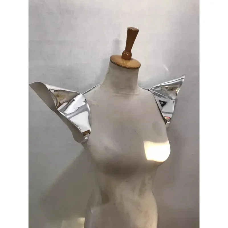 الفضة تحلق الكتف سترة تأثيري المرأة انقطاع الجاز منصات الكتف ملهى ليلي Dj Ds مرحلة الأداء اكسسوارات الهذيان Outfi