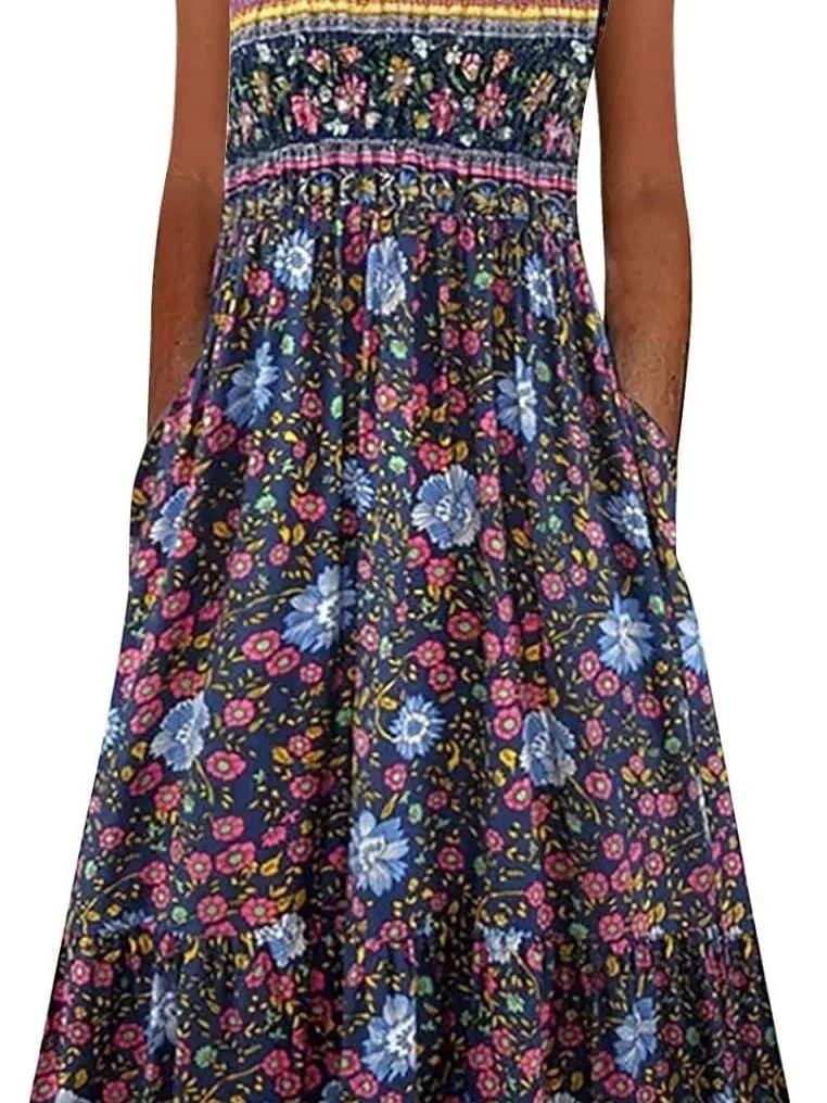 Europa 2025 Wiosna/Lato Nowy Nadruk Sukienka Bez Rękawów typu Pulower Damska Sukienka Codzienna Modna Długa Sukienka Damska Top O4LV