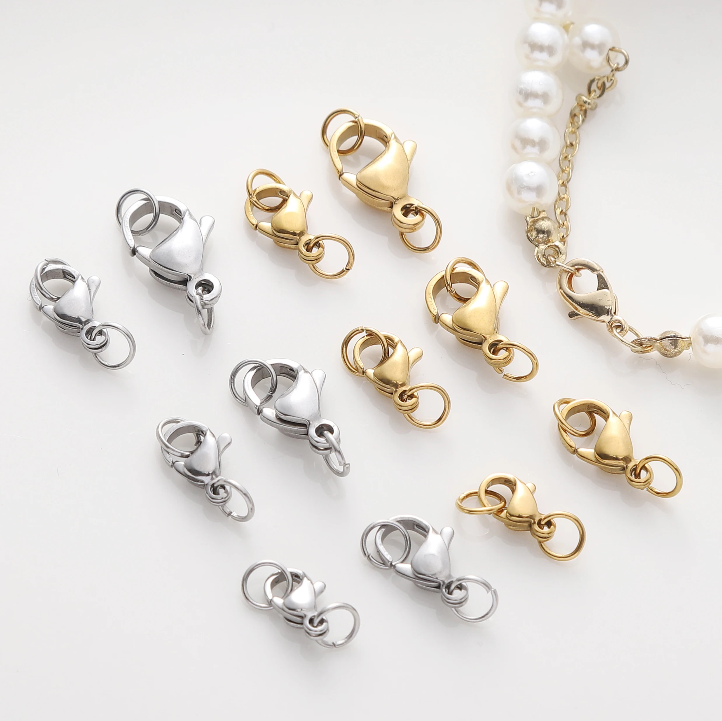 5-10 Stuks Rhodium/Goud Kleur Rvs Kreeft Sluitingen Met Ringen Diy Armband Ketting Sieraden Maken Connectors accessoires