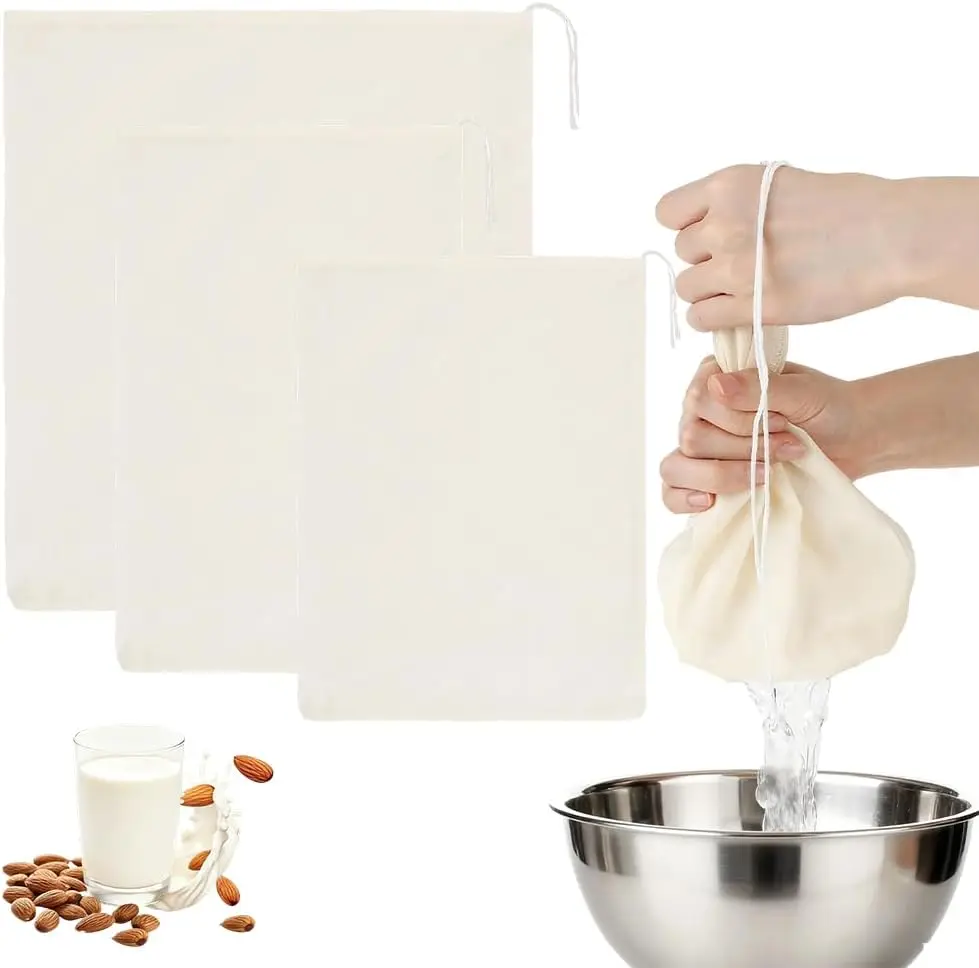 CRASPIRE 9 Pack 3 Sizes Cheese Cloth Drawstring Bag Food Filter Bags Old Lace Fine Mesh Cotton Gauze Cloth Reusable Rectangle Strainer Nut Pouches for Cheese Tea Milk Juice Coffee Yogurt Food Kitchen